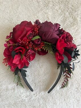 Fairy Goddess of the Night - Dramatic Floral Red Headband Crown